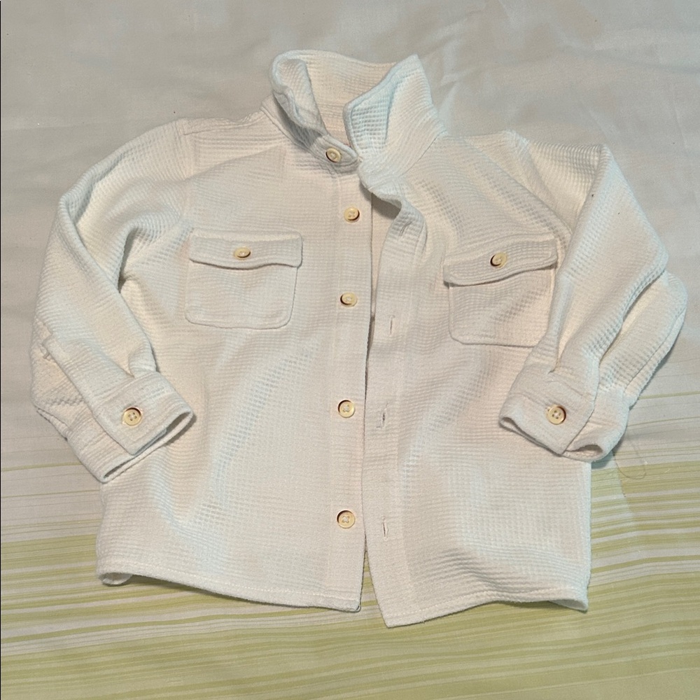 Toddler boy 3T off white button up waffle shirt long sleeve